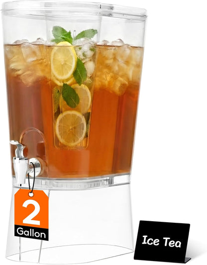 Lifewit 2 Gallon Drink Dispenser for Parties 2 Pcs, Large Plastic Beverage Container for Juice/Tea/Soda with Stand & Ice Core, Clear Lemonade Dispenser with Spigot, BPA Free Water Pitcher for Hosting