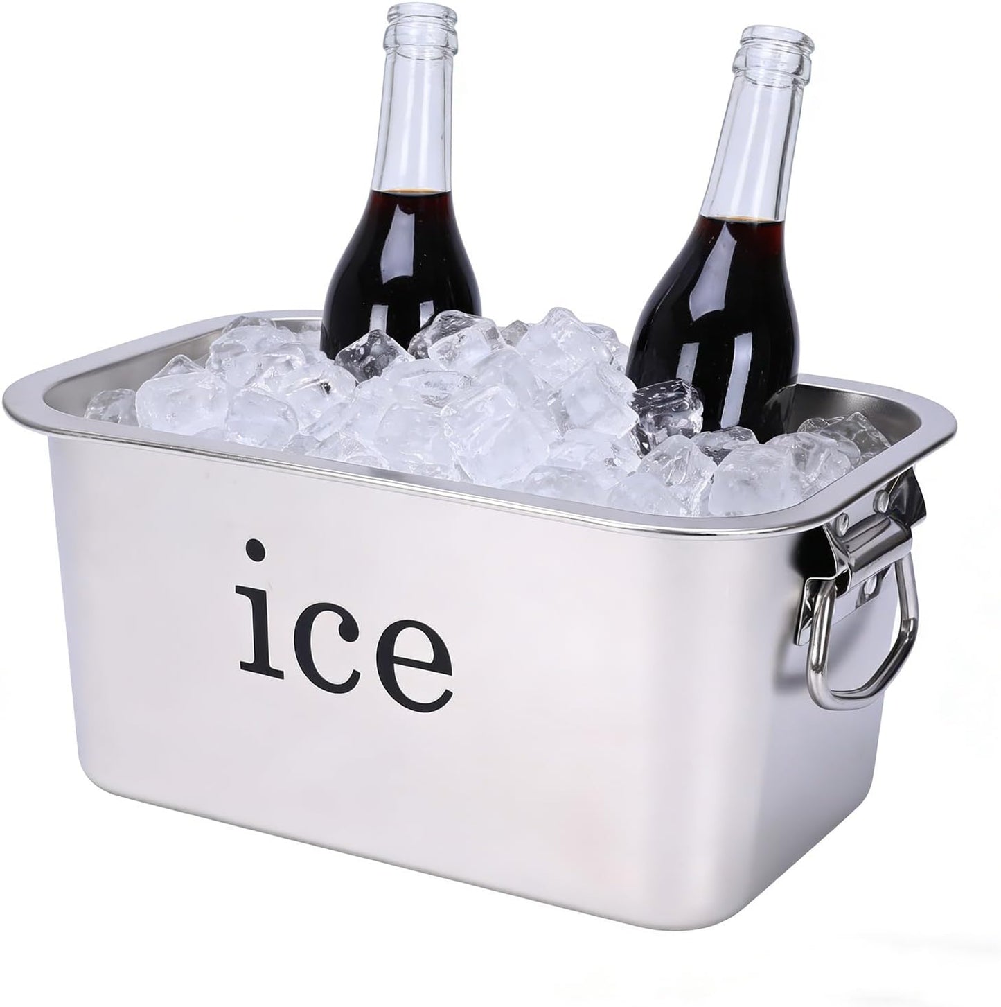 Ice Bucket Large-Capacity Stainless Steel Champagne Bucket Party Tabletop Double-Handle Drink Cooler, Beverage Chiller for Wine, Beer, Soda and Bottles in Bar, Patio or Kitchen, Cocktail Entertaining
