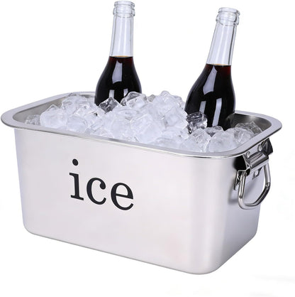 Ice Bucket Large-Capacity Stainless Steel Champagne Bucket Party Tabletop Double-Handle Drink Cooler, Beverage Chiller for Wine, Beer, Soda and Bottles in Bar, Patio or Kitchen, Cocktail Entertaining