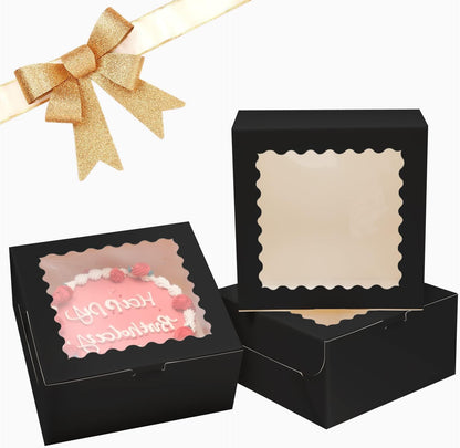 Bakepacker 36pcs 6x6x5 Inches with Window 18-Packs White 6 Inch Bakery Boxes (18 Cake Boxes +18 Cake Boards + 10 Meters Silk Ribbon Includes Included)