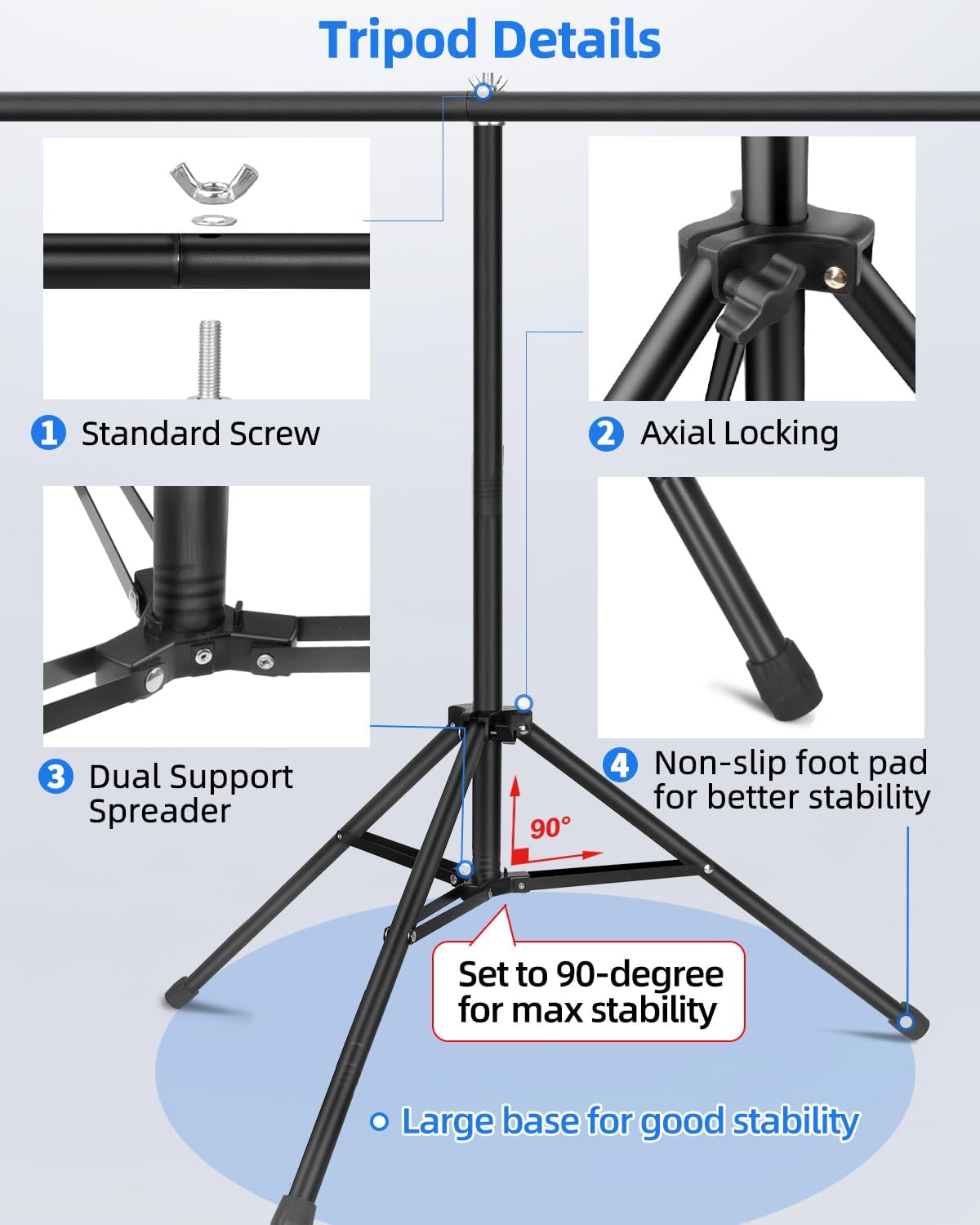 HEMMOTOP T Shape Backdrop Stand, 8x6.8ft(HxW) Portable Photo Background Stand Kit for Parties, Green Screen Stand Only with 5 Spring Clamps and Carrying Case, Banner Holder for Photoshoot, Photography