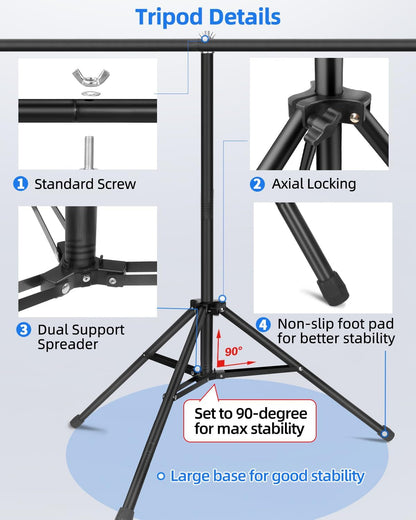 HEMMOTOP T Shape Backdrop Stand, 8x6.8ft(HxW) Portable Photo Background Stand Kit for Parties, Green Screen Stand Only with 5 Spring Clamps and Carrying Case, Banner Holder for Photoshoot, Photography