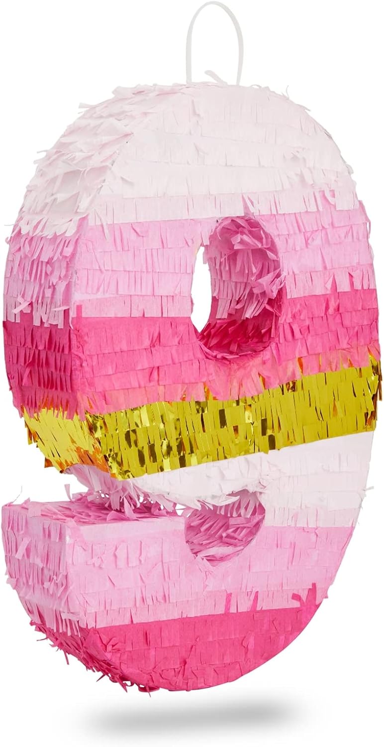 Number 5 Pinata, Pink and Gold Foil for Girls 5th Birthday Party Decorations (Small, 16.5 x 11.6 x 3 In)