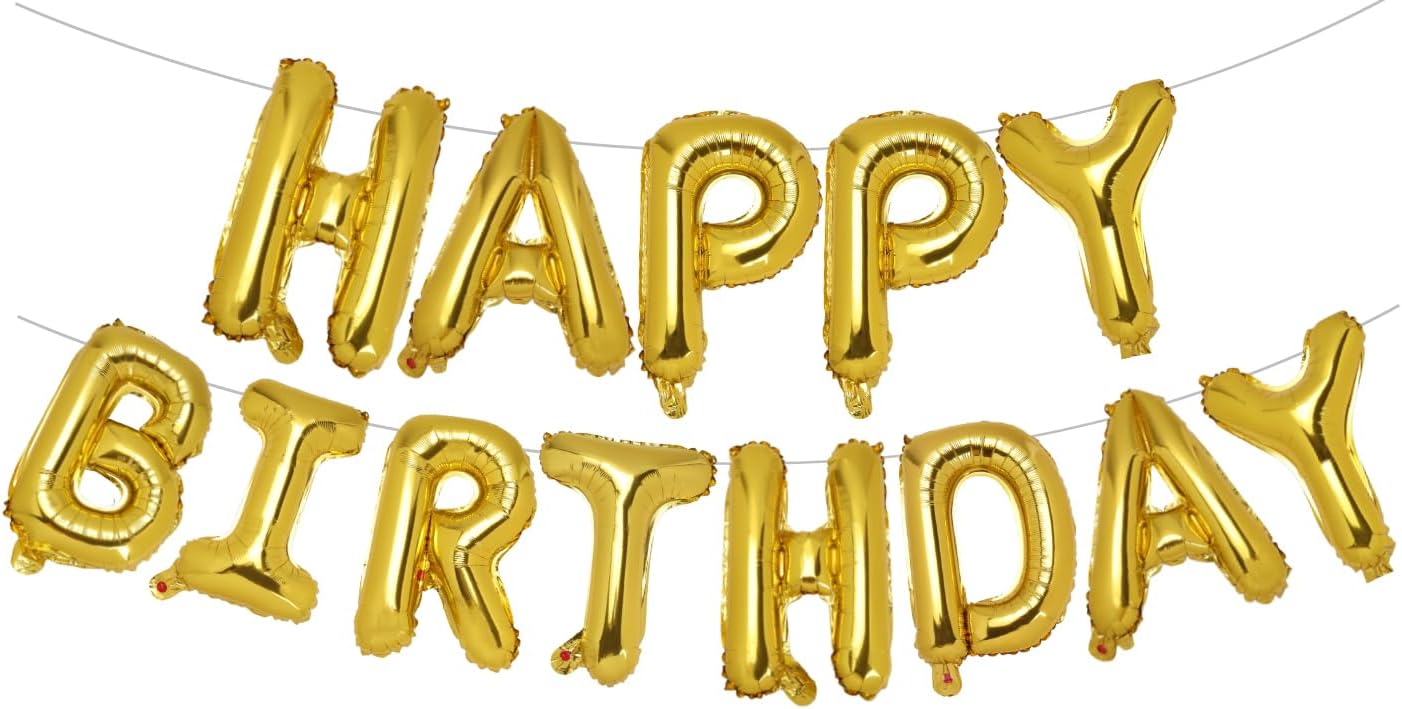PIGETALE Happy Birthday Banner, 16 Inch Mylar Foil Letters Sign Bunting Happy Birthday Balloon Letters Balloons Reusable Ecofriendly Material for Girls Boys Kids Women Men (Hot Pink)