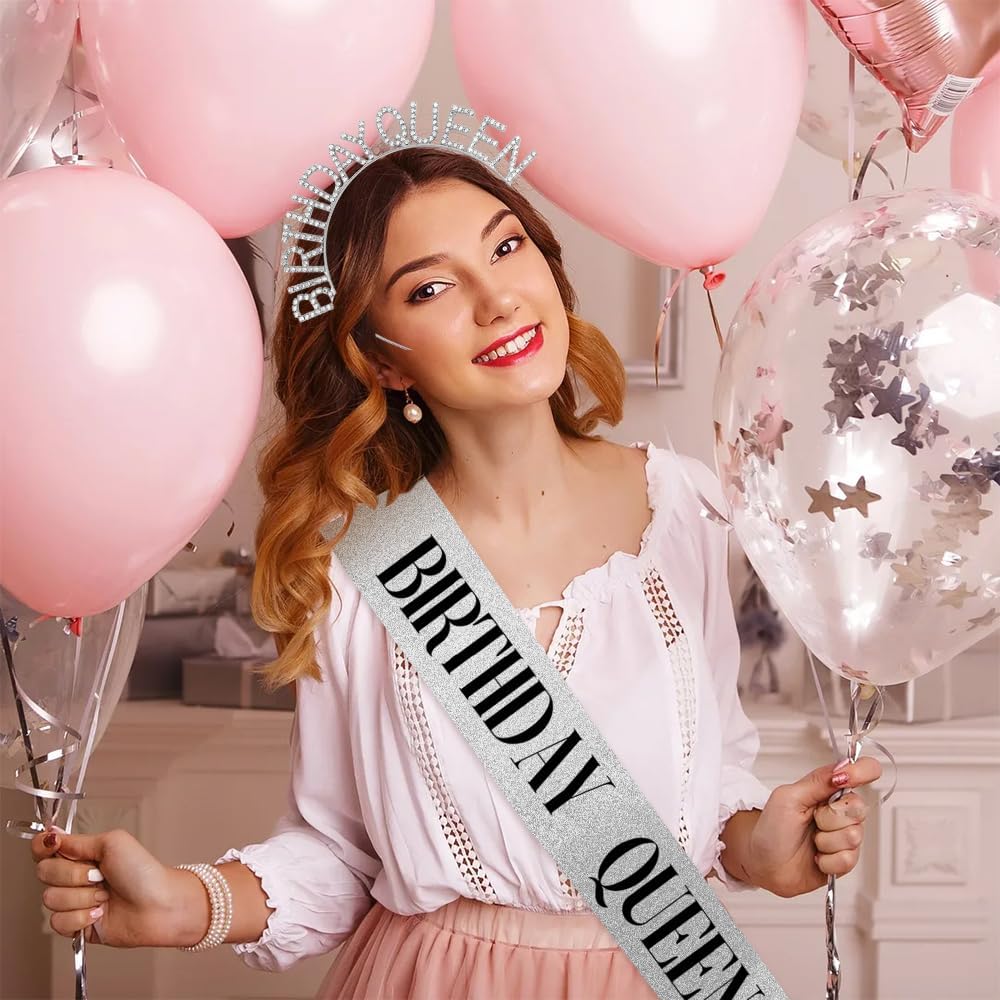 Birthday Sash & Crown for Women - Tiara Headband, Girls' Decorations Accessories