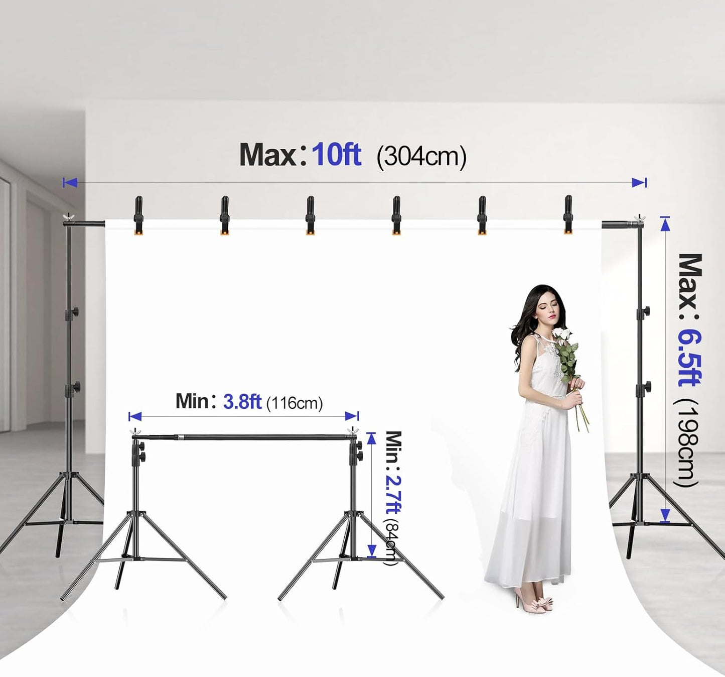 EMART 10x10FT Backdrop Stand, Photo Studio Back Drop Adjustable Stand with 6 Backdrop Clamps,2 Sandbags and Carry Bag,Heavy Duty Background Support System Kit for Photography,Parties,Wedding,Video