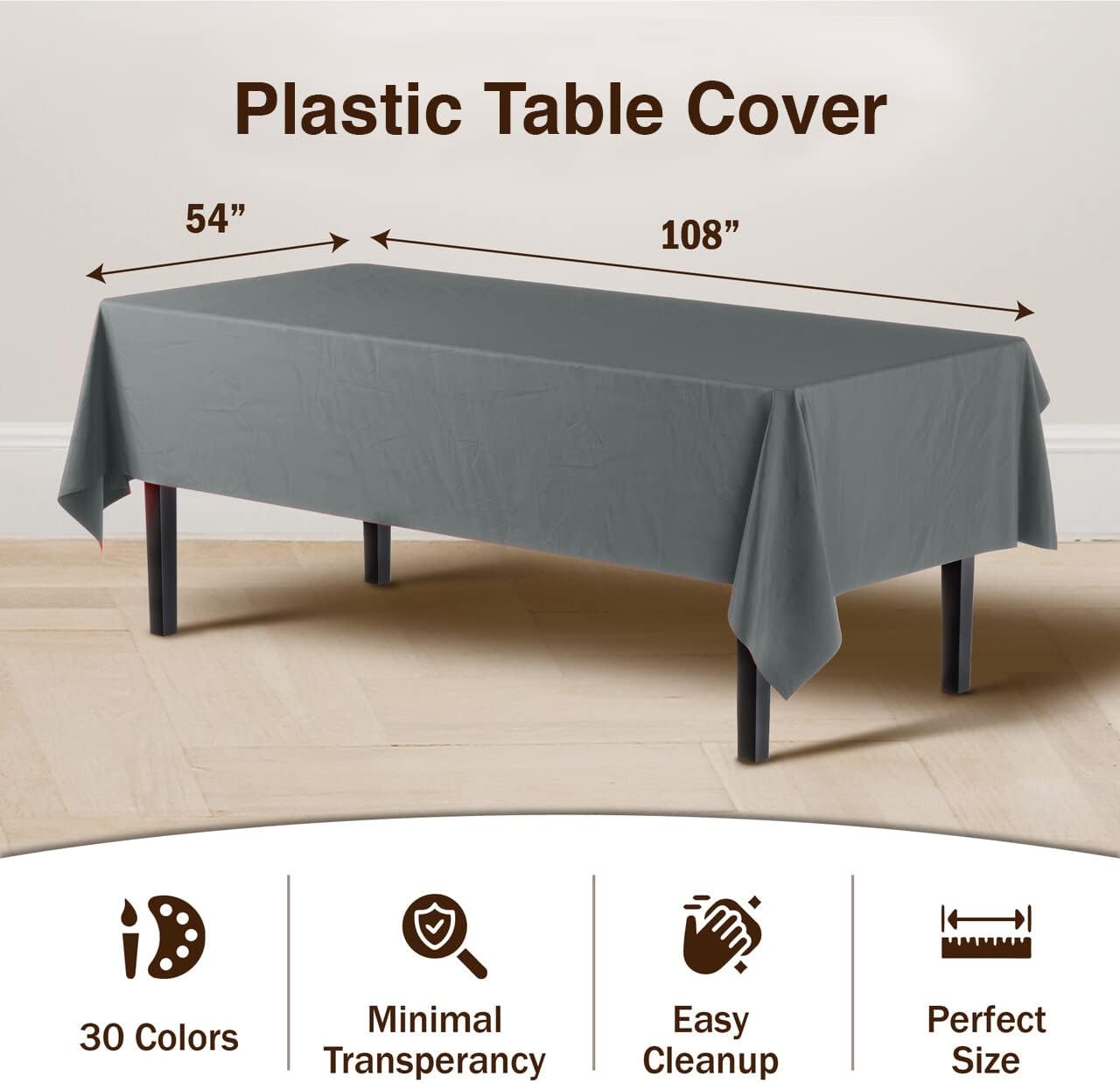 Exquisite Party Solids 6-Pack Premium Plastic Tablecloth 54in. x 108in. Rectangle Plastic Table Cover - Navy
