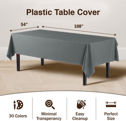 12-Pack Premium Plastic Tablecloth 54in. x 108in. Rectangle Table Cover - Dark Blue - Colors A