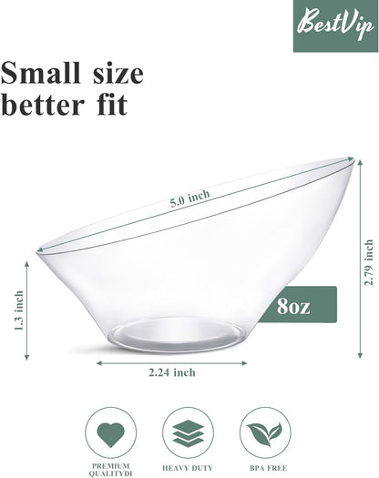 BESTVIP 54oz Clear Plastic Serving Bowls for Party - 12 Pack Angled Disposable Serving Bowls, Party for Chips, Snacks, Fruit, Salad - Bowls for Parties, Daily Use, Catering, Christmas