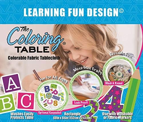 Animal Fun Design – Square Tablecloth 60”X60” – Interactive Coloring Tablecloth for Kids - Poly/Cotton Fabric – Washable and Reusable – DIY Activity for Children and Adults
