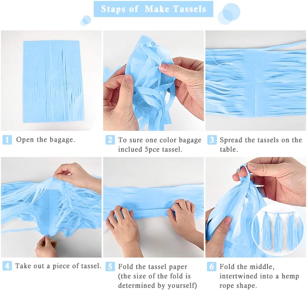 9.8in Blue Tissue Paper Tassel DIY Hanging paper decorations Party Garland Decor for Party Decorations Wedding,Festival,Baby Shower Decoration 20PCS25cm