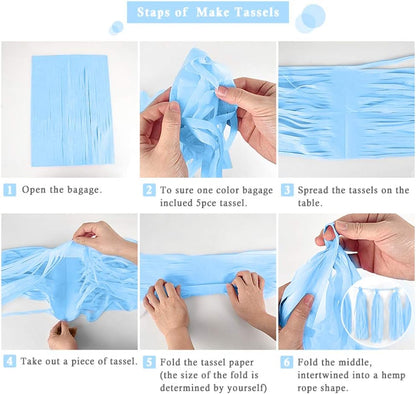 9.8in Blue Tissue Paper Tassel DIY Hanging paper decorations Party Garland Decor for Party Decorations Wedding,Festival,Baby Shower Decoration 20PCS25cm