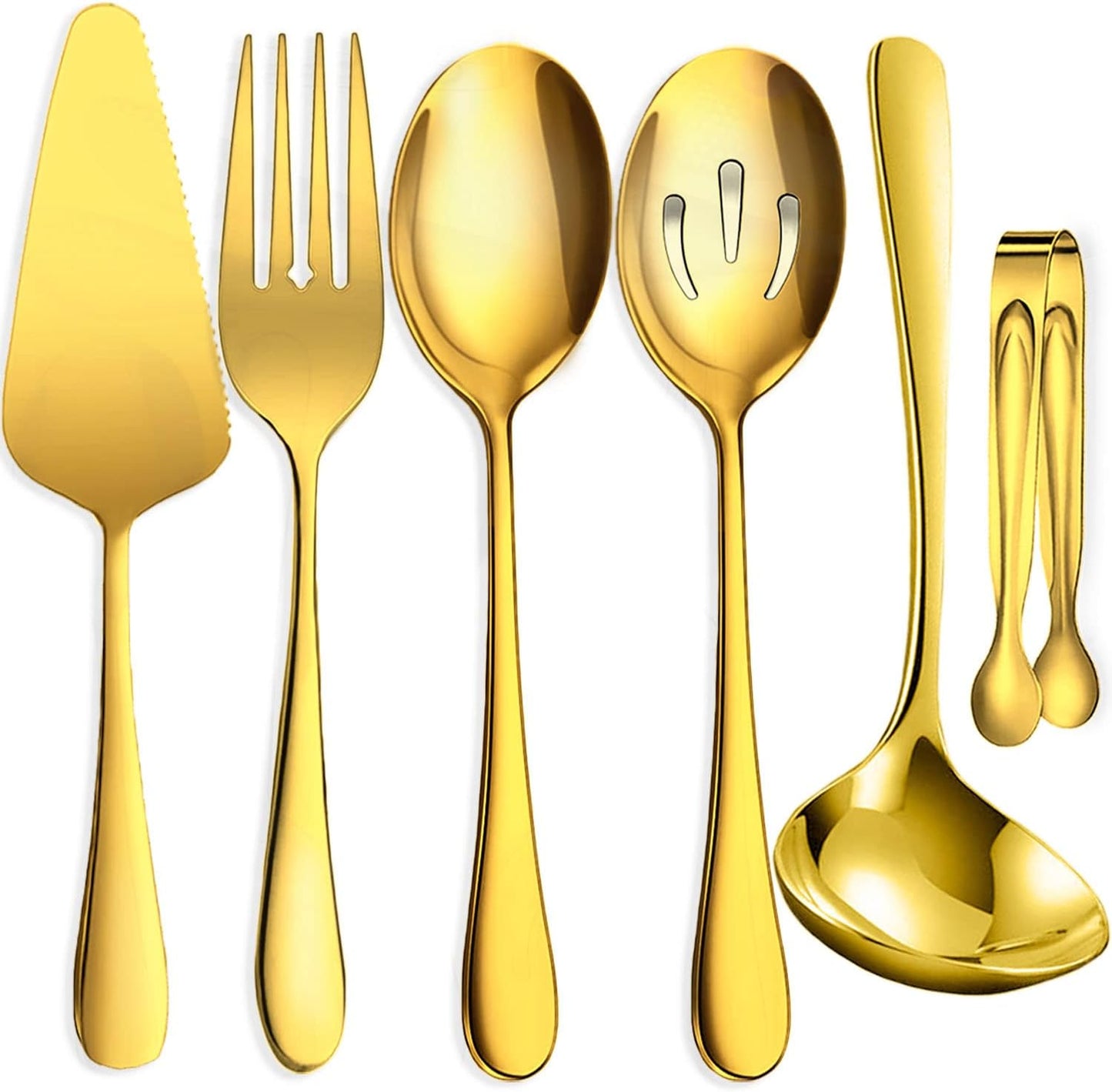 11 PCS Serving Utensils, Large Stainless Steel Spoons Forks Tongs, Pie Server, Great for Hostess Buffet Catering Banquet Party, Silver