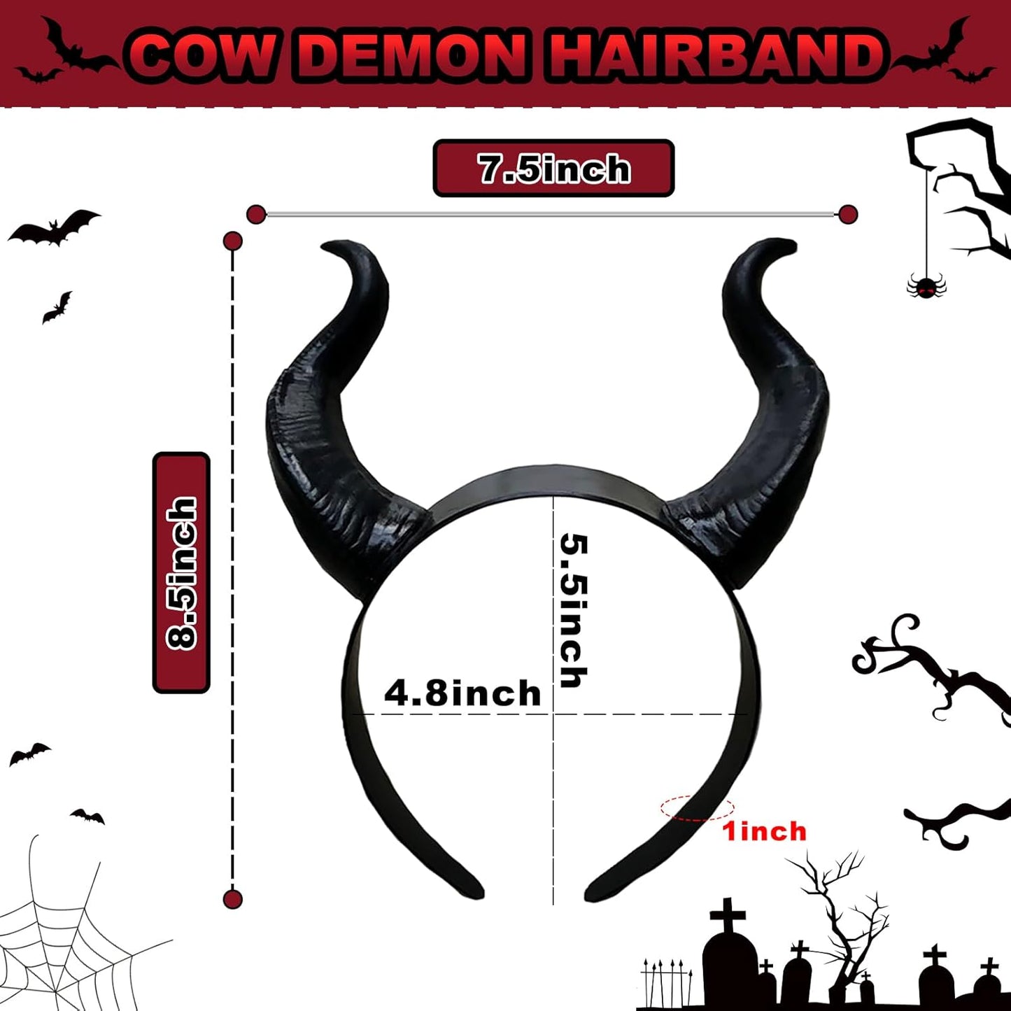 Devil Horns Headbands Halloween Headband Black Demon Horns Hairband for Women Men Halloween Party Costume Cosplay