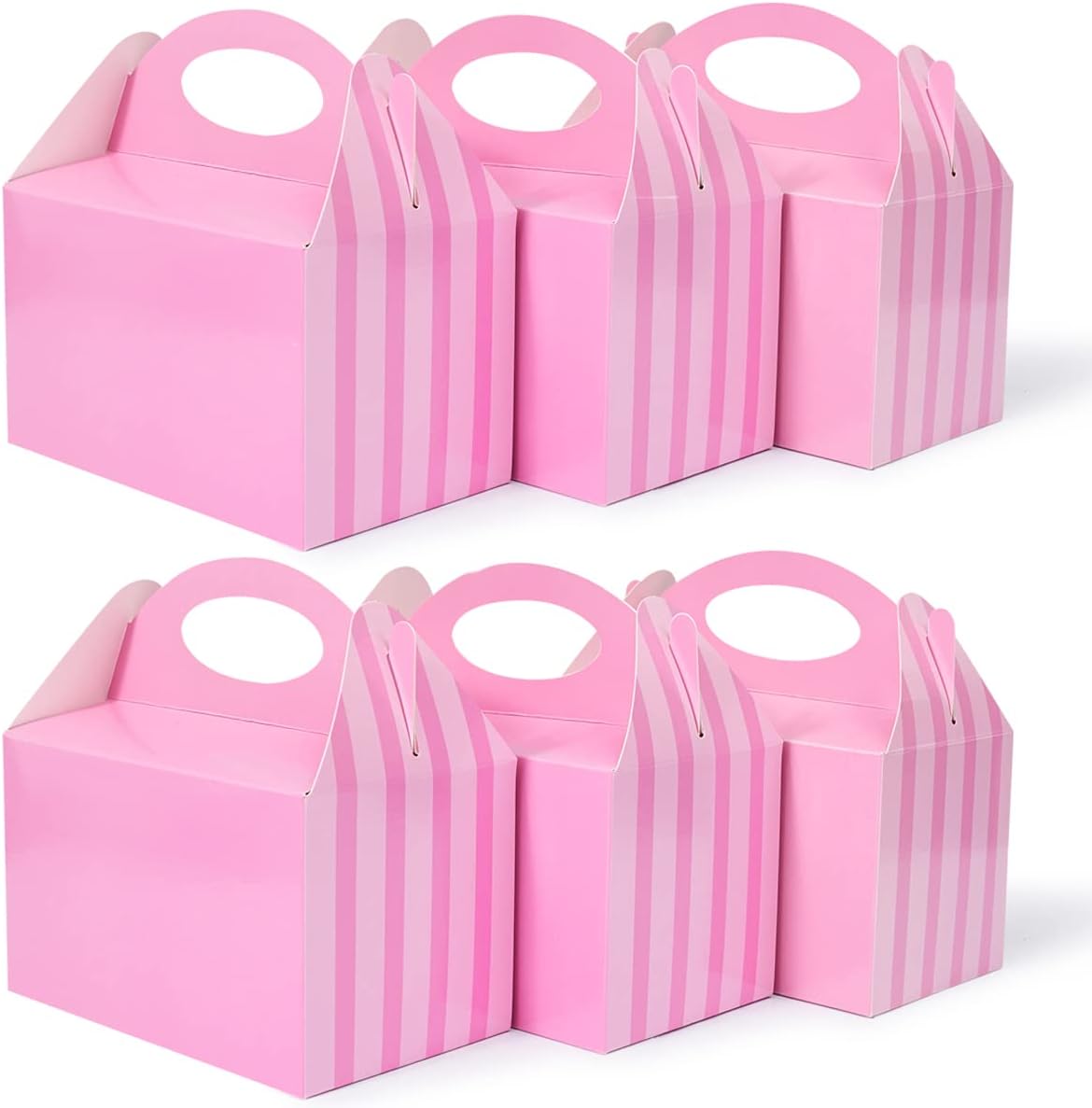 Happyhiram 50 Pcs Party Treat Boxes - White, 6 Inch Candy Boxes with Handle - Paper Cookie Gift & Snack Goodie Bags for Kids Birthday, Baby Shower, Wedding