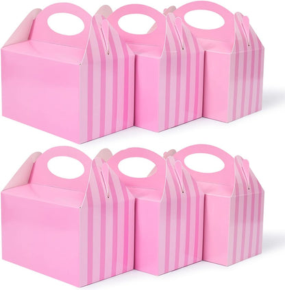 Happyhiram 50 Pcs Party Treat Boxes - White, 6 Inch Candy Boxes with Handle - Paper Cookie Gift & Snack Goodie Bags for Kids Birthday, Baby Shower, Wedding