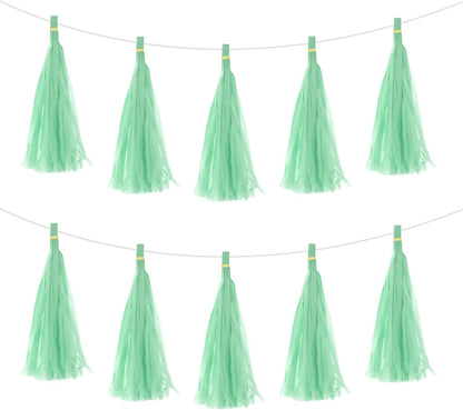 MECCANIXITY 15Pcs Light Blue Tassel Garland Banner with Rope Tissue Paper Tassels Party DIY Kits for Anniversary Wedding Birthday Party