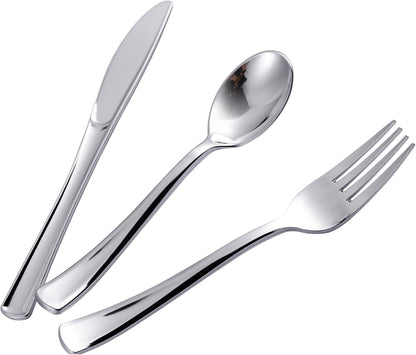 N9R 200 PCS Gold Plastic Silverware - Disposable Gold Plastic Silverware Cutlery Set, 100 Forks, 50 Spoons, 50 Knives for Party, Birthday, Wedding