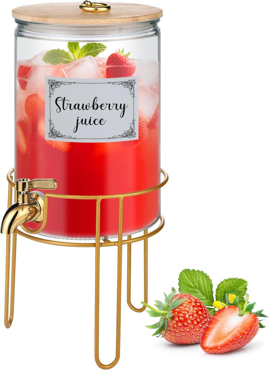1 Gallon Drink Dispenser,2 Pack Glass Beverage Dispenser With Stand,Juice Containers with Lid for Party,Drink Dispensers for Parties With Spigot for Lemonade/Soda/Tea