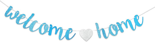 Welcome Home Banner Small Black Glitter Homecoming Party Sign Decors for Military Army Homecoming, Family Theme Party Supplies