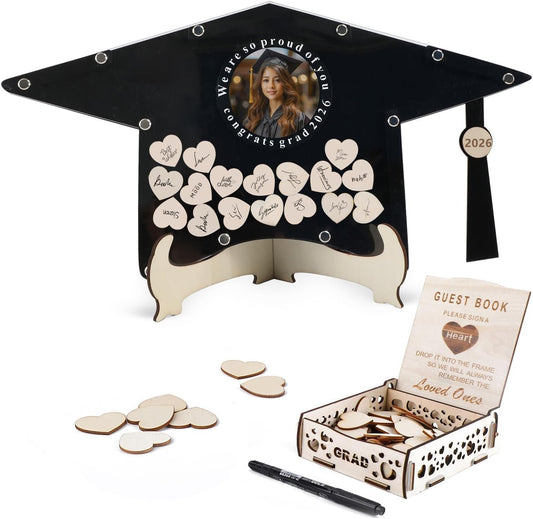 Fonder Mols 2026 Graduation Guest Book Alternative Black, Sign Book Keepsake Memory Frame for Graduation Decorations Class of 2026, Unique Graduation Gifts for Her Him (Shabby Chic, Black)