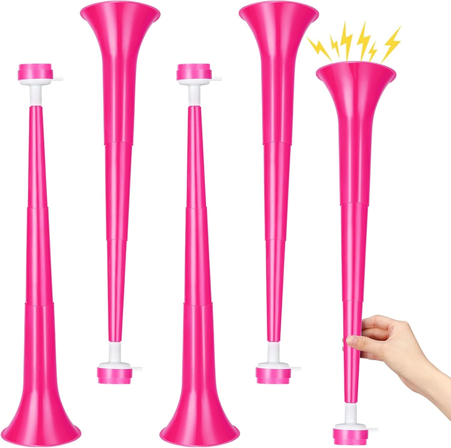 4 Pcs Collapsible Stadium Horn for Adult, 21 Inch Vuvuzela Plastic Trumpet, for Sporting Events Football Carnival Party, White
