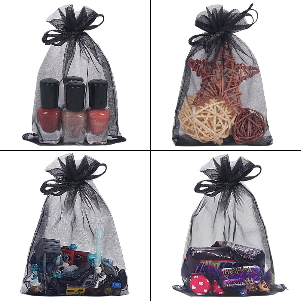 HRX Package 100pcs White Organza Bags, 4x6 inch Mesh Bags Drawstring Gift Bags Jewelry Pouches for Candy Wedding Favors Christmas