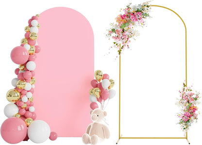Wokceer 7.2 FT Wedding Arch Backdrop Stand and White Arch Cover, Metal Arch Stand with Arch Stand Cover for Birthday Party Wedding Ceremony Bridal Baby Shower Event Decor