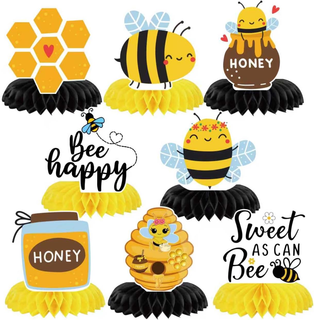 8Pcs Honey Bee Party Honeycomb Centerpieces Decoration3D Table Decoration for Bee Themed Spring Outdoor Party Gender Reveal Birthday Party Supplies