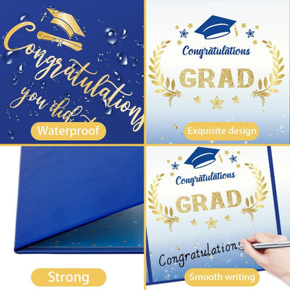 Graduation Guest Book Party Decorations-Blue Gold Graduation Guest Book Alternative Graduation Signature Congrats for 2026 College High School Graduation Party Decorations Unique Graduation Gifts