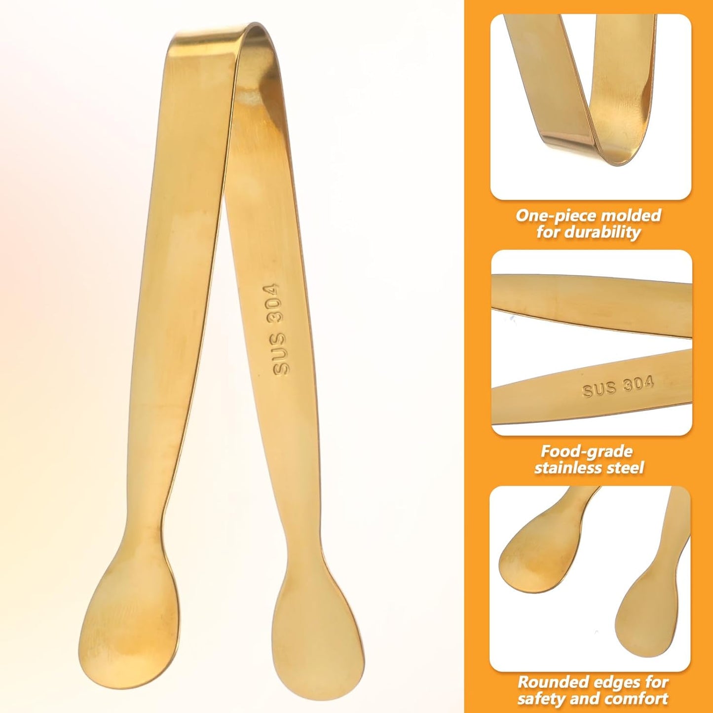 8PCS 4.3" Small Tongs for Serving Food, Gold Mini Metal Tong Tiny Kitchen Accessories for Buffet, Party, Appetizers, Ice, Sugar Cube, Salad, Toaster, Desserts