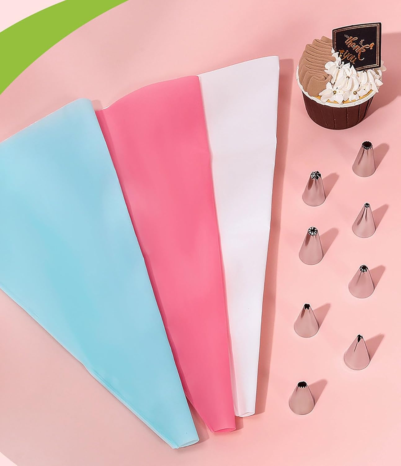 Pastry Bags and Tips Set, 24 Pcs Stainless Steel Piping Tips and 1 Pcs Thick EVA Piping Bag for Cake Baking and Cookie Icing Cupcakes (24)