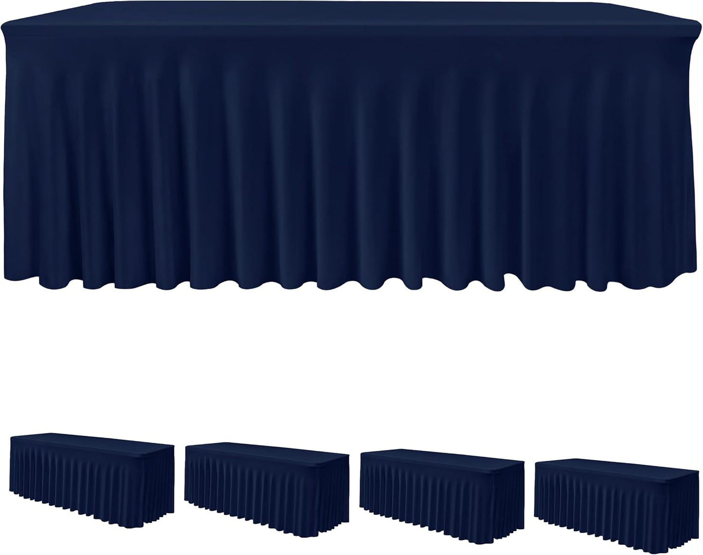 HolidayIdeas 2 Pack Spandex Table Skirt for 6 Ft Rectangle Tables, Black Fitted Stretch Tablecloth 30 x 72 Inch, Wrinkle Resistant Ruffle Design for Wedding Banquets, Trade Shows, Parties