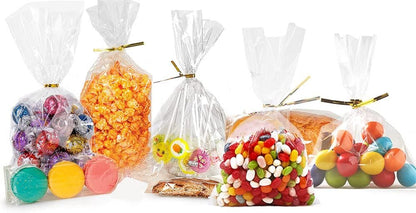 Zcintert Clear Cello Cellophane Treat Bags, 100 Pcs - 7.9" x 11" (2mils), Plastic Gift Bags for Candy, Party Favor, Cookies, Candies Packaging, with 4” Twist Ties