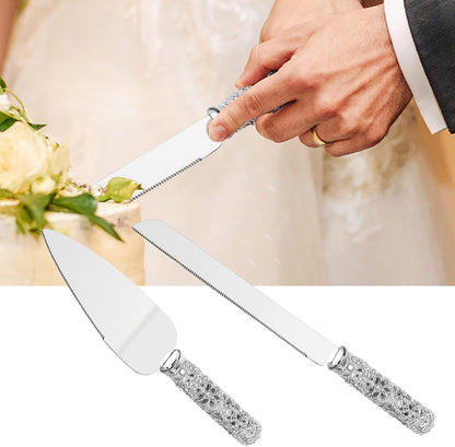 Gold Cake Knife and Server Set - 2 Piece Dessert Set Metal Handle with Crystal Stones Decoration for Wedding, Anniversary Party Birthday Banquets and Gifts for Bride and Groom