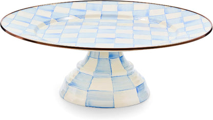 MACKENZIE-CHILDS Enamel Pedestal Platter, Round Cake Stand, Large, Black-and-White Courtly Check