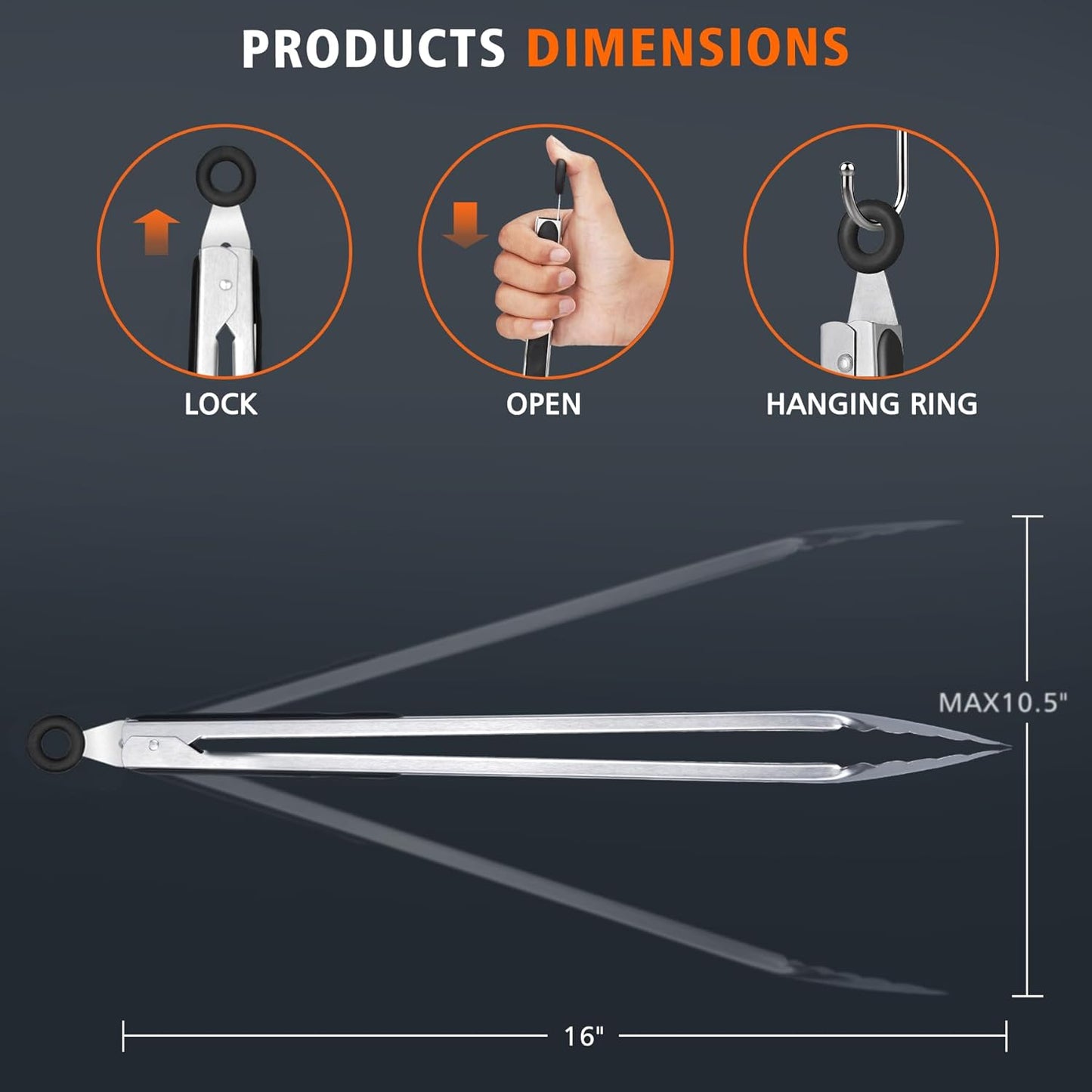 Hotec Stainless Steel Kitchen Tongs, Set of 2-9", Locking Metal Food Tongs for Cooking, Serving, BBQ, Grill Non-Slip Grip