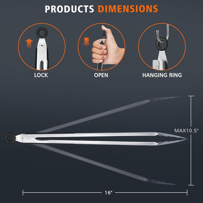 Hotec Stainless Steel Kitchen Tongs, Set of 2-9", Locking Metal Food Tongs for Cooking, Serving, BBQ, Grill Non-Slip Grip