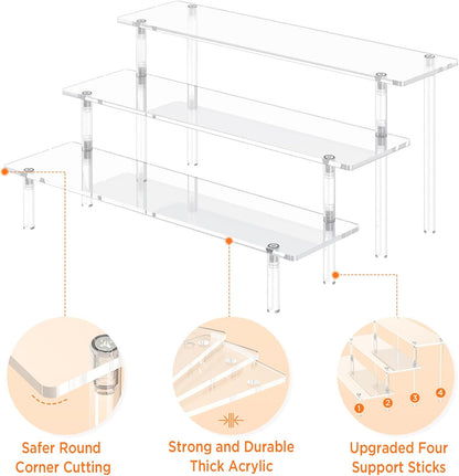 3 Tier Acrylic Display Risers, Large Perfume Organizer Stand, Clear Cupcake Stand Holder, Display Shelves for Figurines, Dessert Shelf for Party, Risers Display Stand for Decoration (1 Pack)