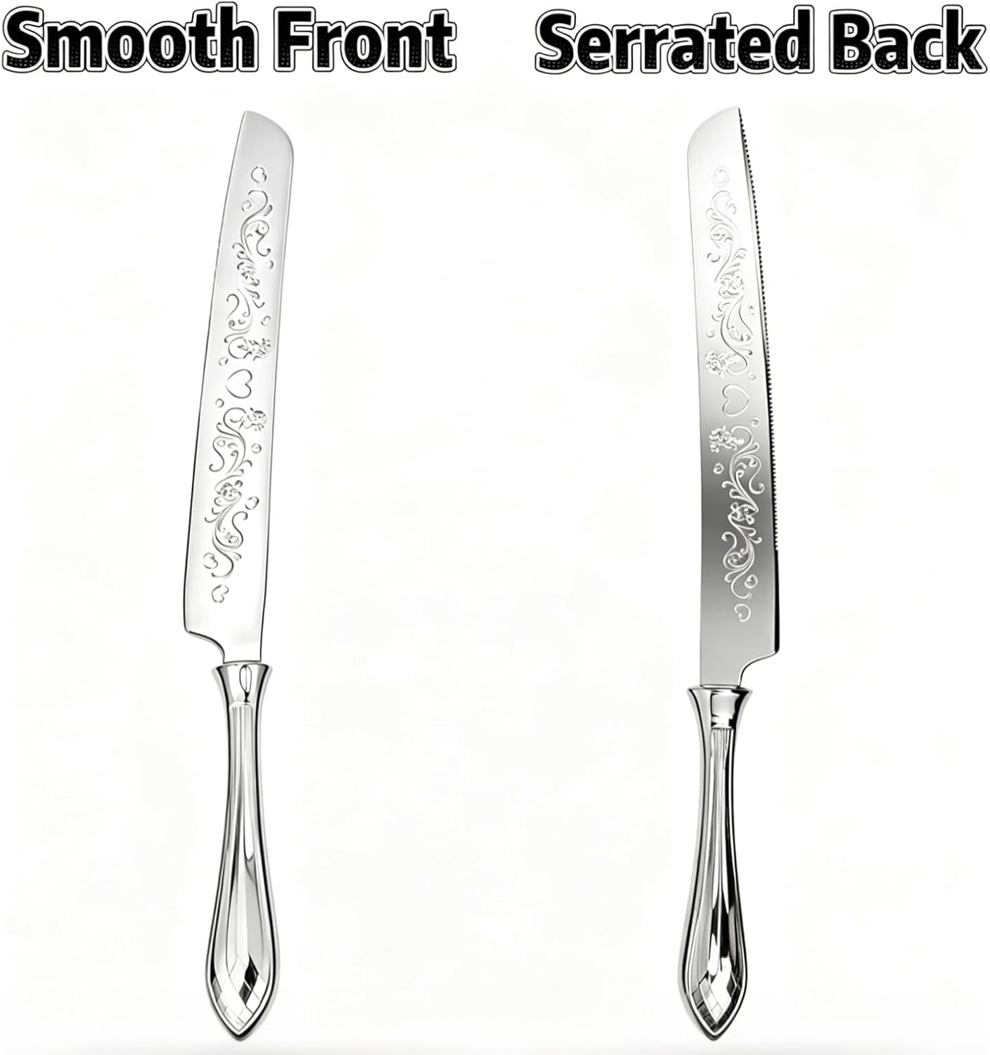 KSENDALO Wedding Cake Knife and Server Set, Rose Gold Serrated Knife Cake Cutting Set, Deluxe SUS304 Stainless Steel for Weddings, Birthdays & Anniversary (13.78inch Long)