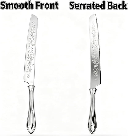 KSENDALO Wedding Cake Knife and Server Set, Rose Gold Serrated Knife Cake Cutting Set, Deluxe SUS304 Stainless Steel for Weddings, Birthdays & Anniversary (13.78inch Long)