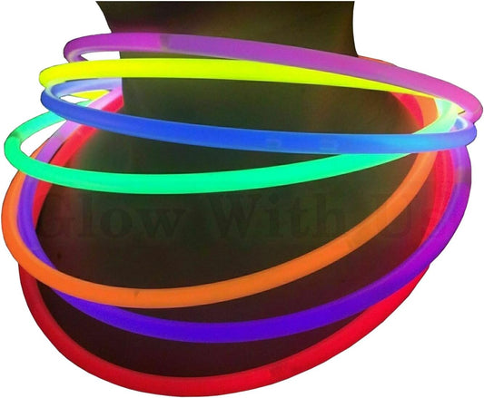 Glow Sticks Bulk Wholesale Necklaces, 100 22" Glow Necklaces, Glow 8-12 Hr, Connector Pre-attached (handy), Bright Colors, Glow-in-the-dark Party Supplies.