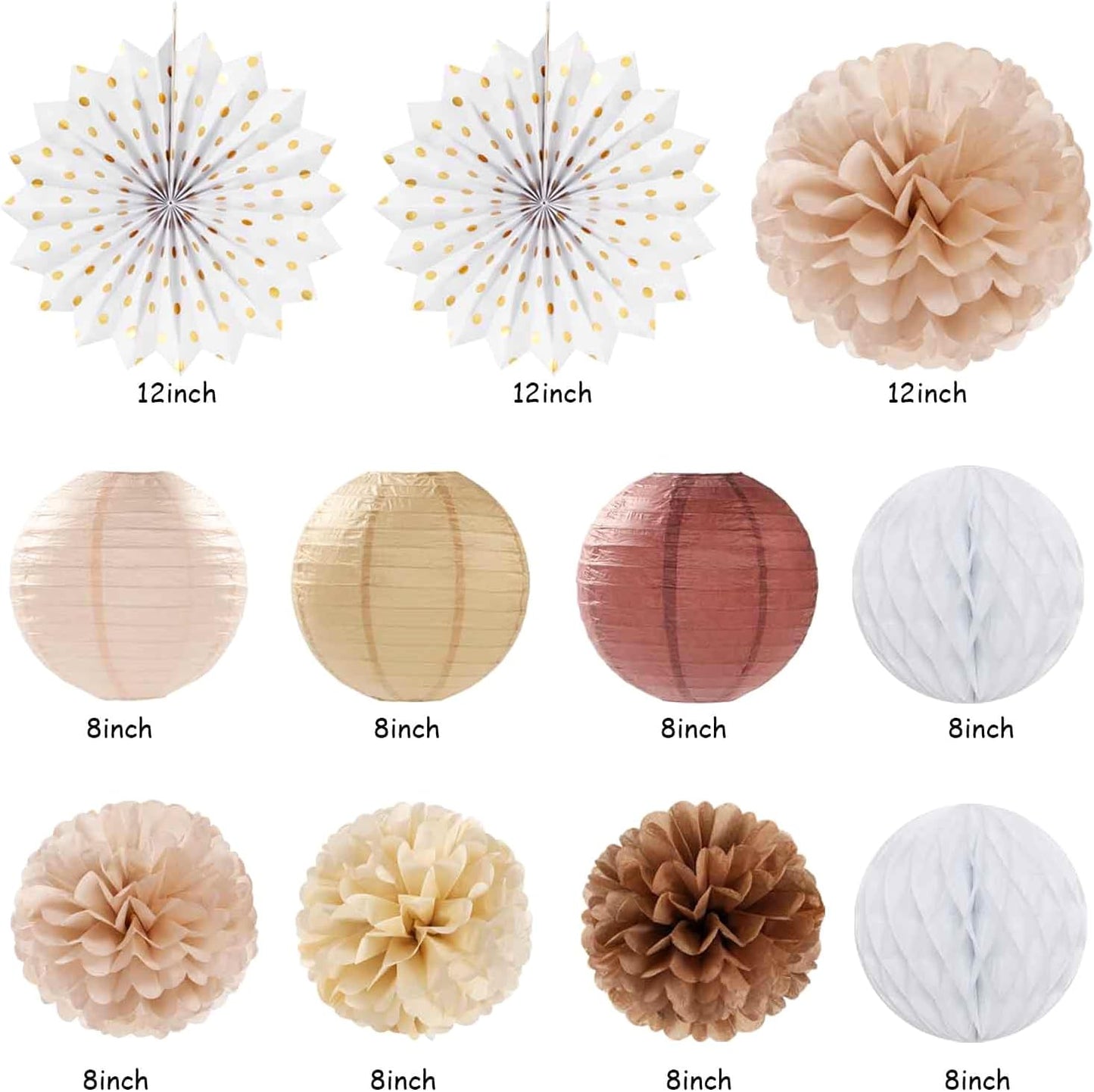 Champagne-Gold Beige Fall Boho Birthday Party-Decorations - 21pcs Autumn Neutral Retro Happy Banner,Girl One Sweet Peach Paper Streamers Lanterns,Tissue Pom Poms Fan,Rustic Backdrop Decor Huglony
