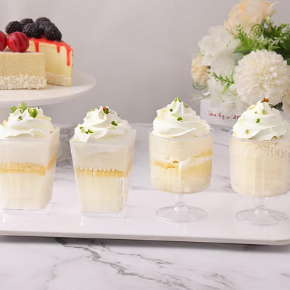 200 Pcs Dessert Cups with Spoons - 5 OZ Mini Clear Plastic Dessert Parfait Cups - Square Shooter Cup Round Goblet for Party Appetizer Fruit Pudding Ice Cream Cake