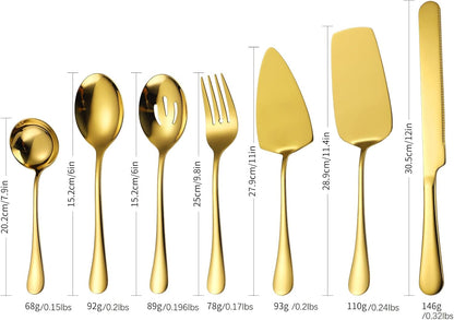 Stainless Steel Serving Utensil Set 10-Piece Buffet Flatware Catering Silverware with Bread Tong,Cake Spatula,Serving Ladles,Salad Fork,Cheese Knife,Large Spoon for Parties Buffet