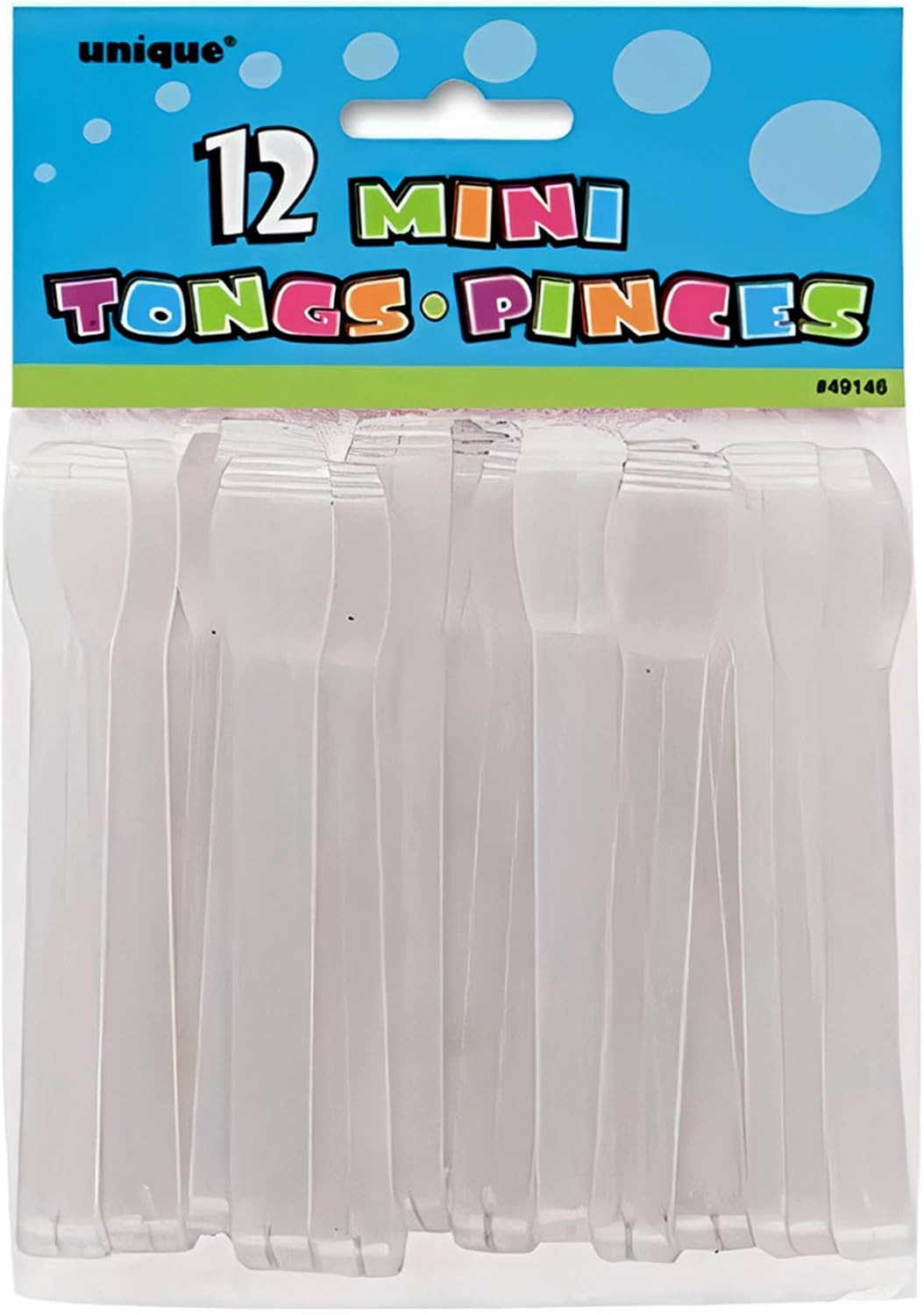 Mini Clear Plastic Tongs - 5.5" x 10" (12 Count) – Sturdy & Reusable – Perfect For Parties, Catering & Food Services