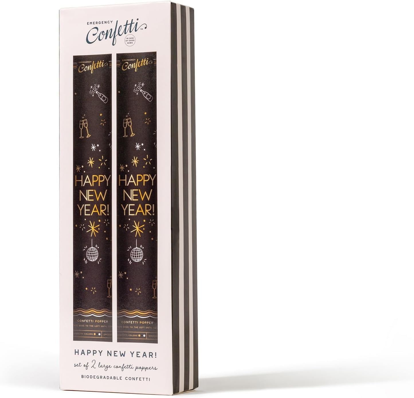2 Pack XL Biodegradable New Years Confetti Poppers – Gold & Silver Party Cannons for New Year’s Eve Celebration – Elegant Midnight Countdown Poppers by Emergency Confetti