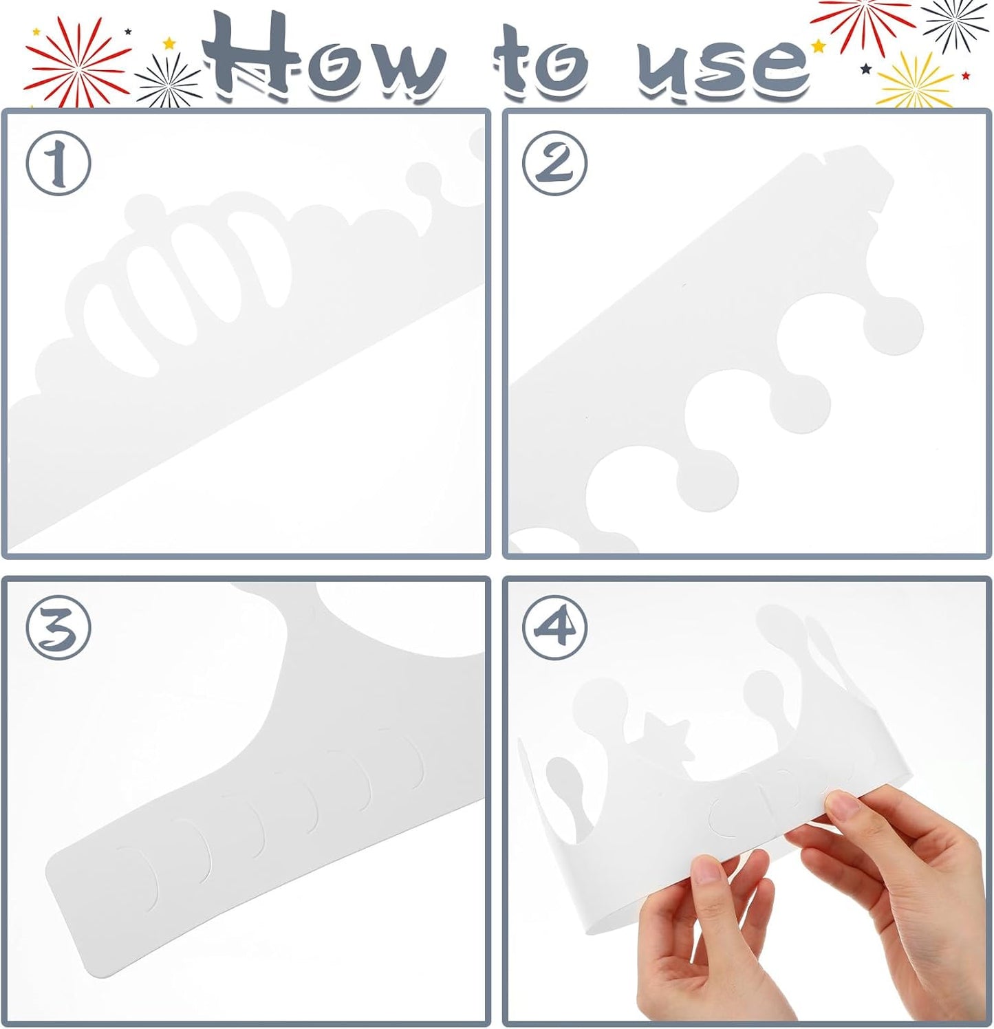 Thenshop 120 Pcs White DIY Paper Crowns for Kids to Decorate Blank Birthday Party Decoration Crowns for Kids Princess Queen(Stylish Style)