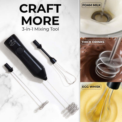 Zulay Kitchen Powerful Milk Frother Wand With Duracell Batteries - Ultra Fast Handheld Drink Mixer - Electric Whisk Foam Maker for Coffee, Lattes, Cappuccino & Matcha - Z1 Motor - Black - Colors D
