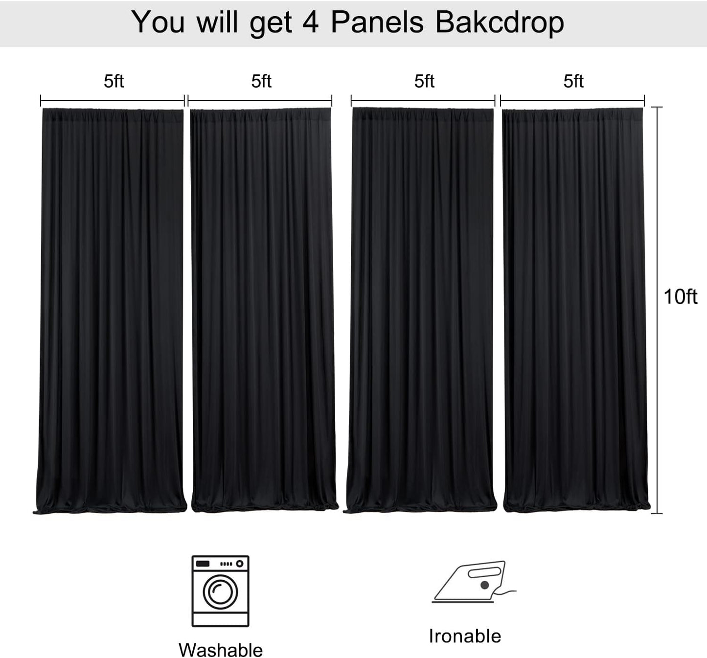 10ftx10ft Black Backdrop Curtains for Weddings Parties, Wrinkle Free 2 Panels Silky Polyester Photo Backdrop Drapes Back Drop Cloth Drapery for Birthday Mother'sDay Photography Background